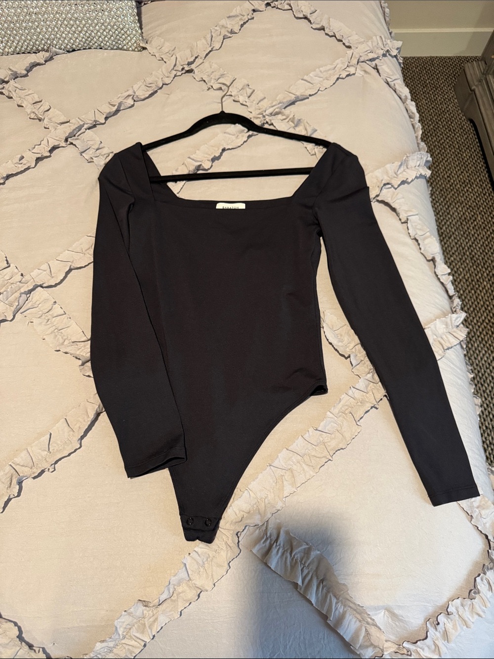 Aritzia Babaton Black Long-Sleeve Square Neck Bodysuit - Women Tops